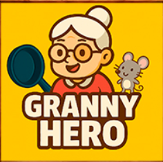 Granny Hero online arcade game screenshot with spinning frying pan